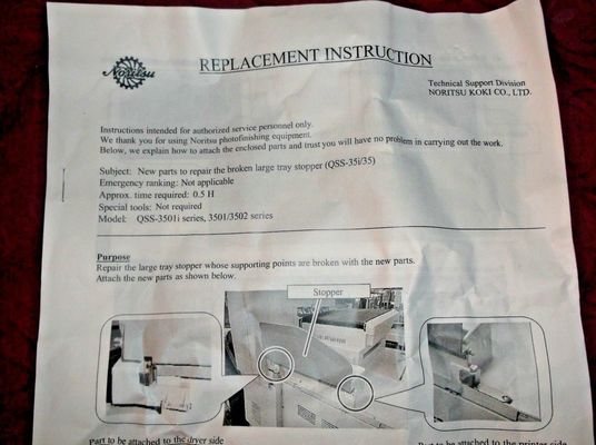 Noritsu QSS 3501 Minilab Spare Part Exit Tray Retro Kit R504684-01 pemasok